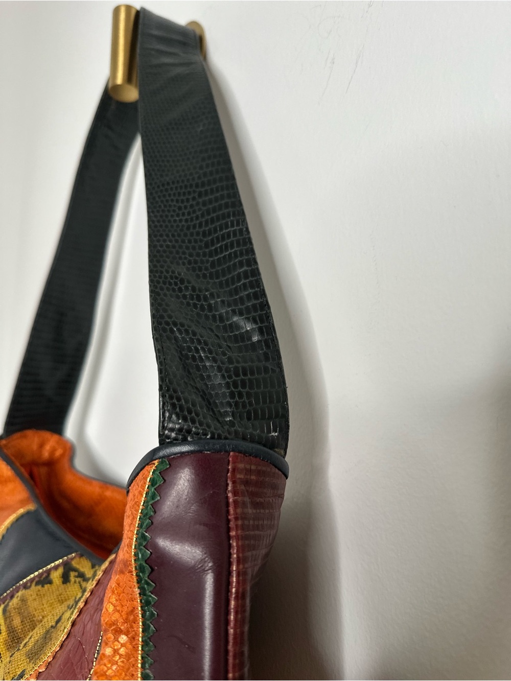 Sharif Vintage Patchwork Exotic Leather Shoulder Bag Made in USA 80s 90s Boho - Picture 12 of 12